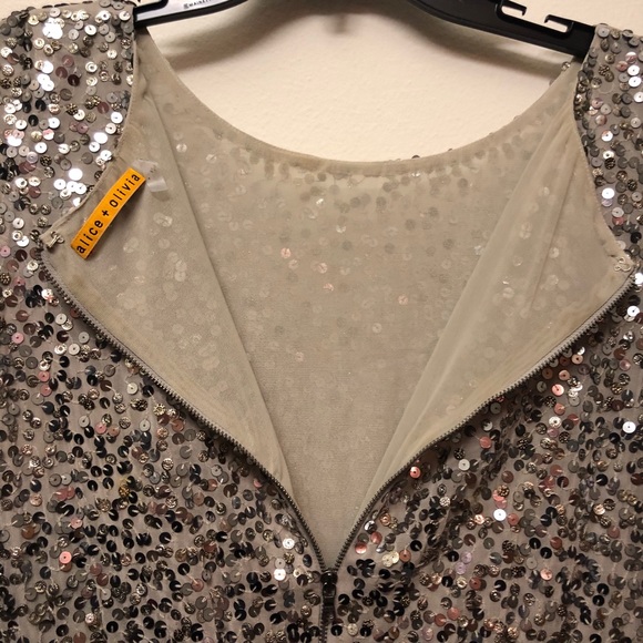Alice & Olivia Hand Sewn Silver Sequin Cocktail Dress - Picture 7 of 9